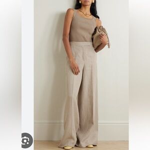 Max Mara Linen Wide Leg Stripped Pant Beige with White Stripe size 34/0
